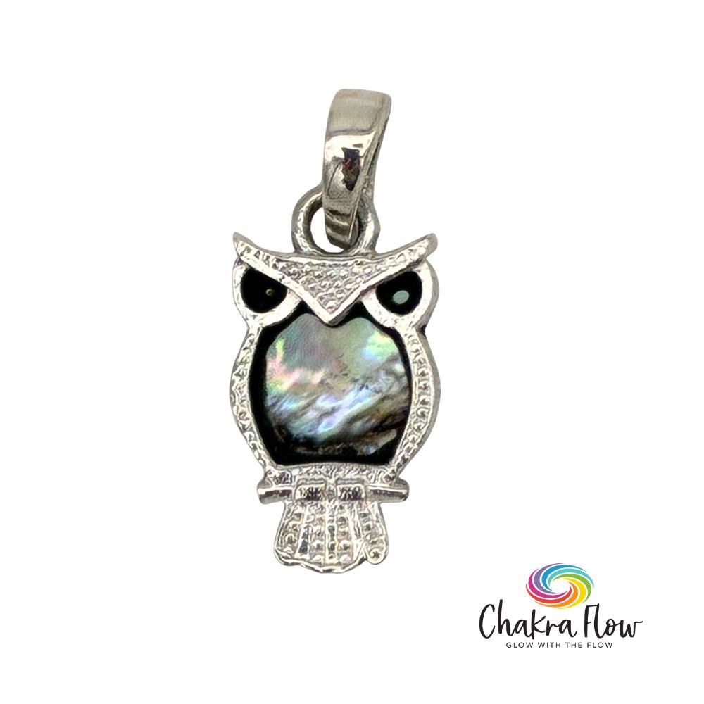 Abalone Shell Owl Sterling Silver Pendant