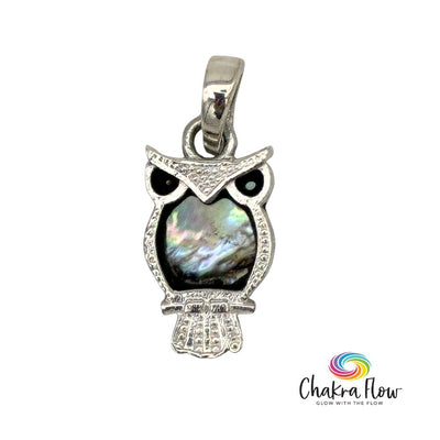 Abalone Shell Owl Sterling Silver Pendant
