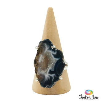 Black Agate Geode Ring