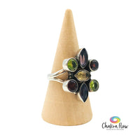 Amethyst, Citrine, Garnet & Peridot Sterling Silver Ring Size 7
