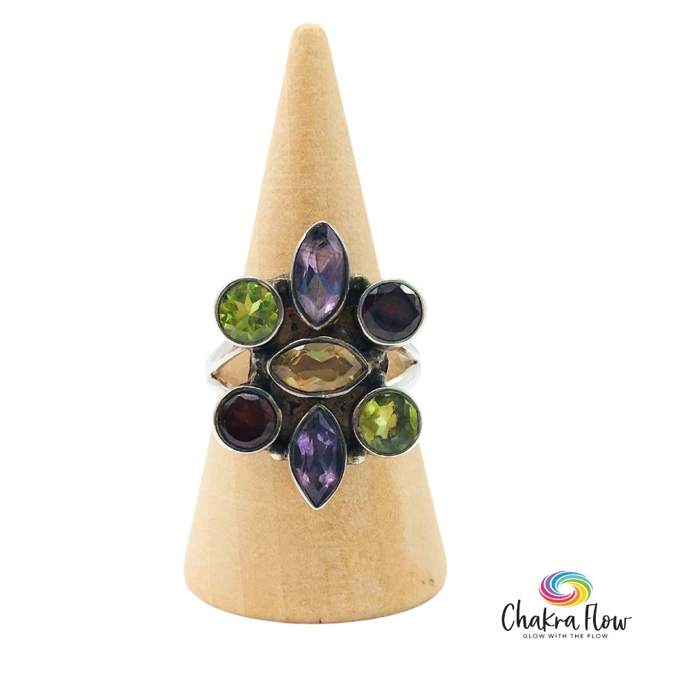 Amethyst, Citrine, Garnet & Peridot Sterling Silver Ring Size 7