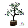 Aventurine, Amethyst & Clear Quartz Gem Tree on Log