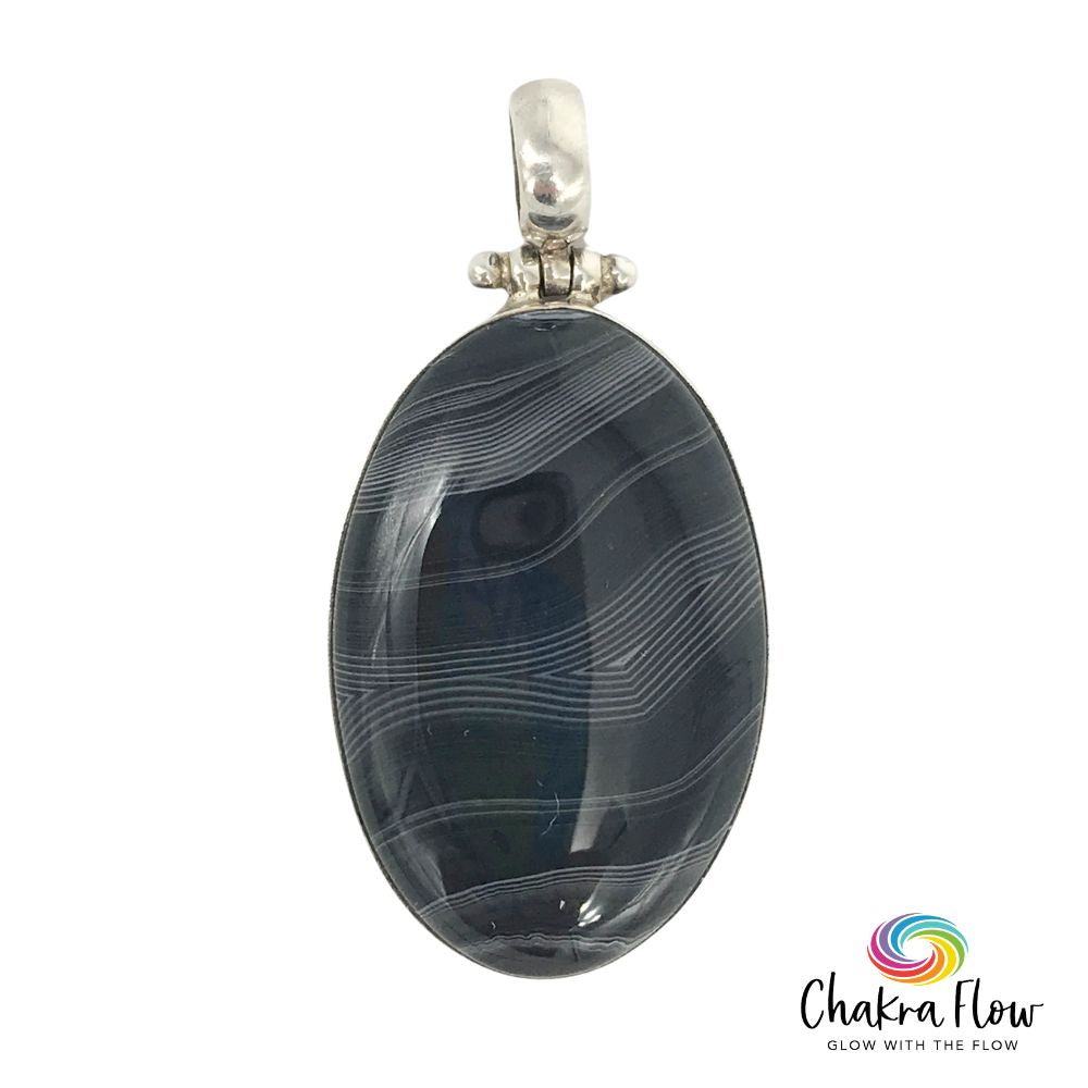 Black Banded Agate Sterling Silver Pendant