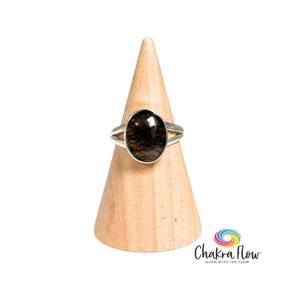 Black Tourmalinated Quartz Sterling Silver Ring