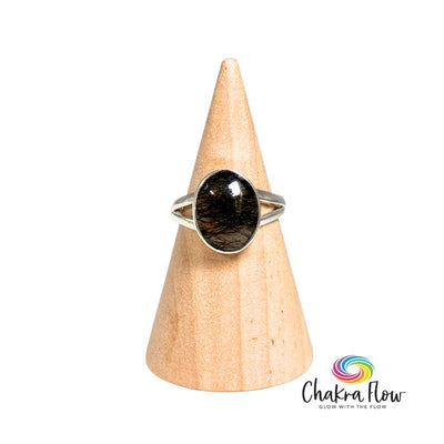 Black Tourmalinated Quartz Sterling Silver Ring