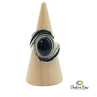 Black Tourmaline Sterling Silver Ring Size 6