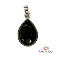 Black Tourmaline Teardrop Sterling Silver Pendant