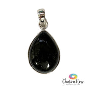 Black Tourmaline Teardrop Sterling Silver Pendant