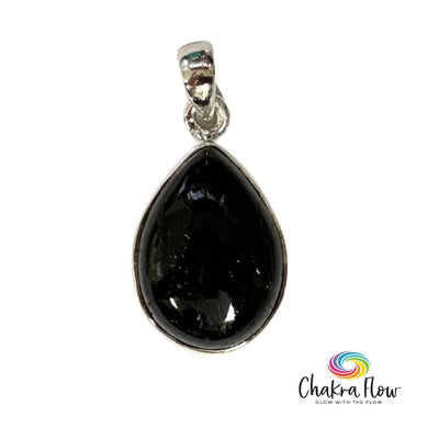 Black Tourmaline Teardrop Sterling Silver Pendant