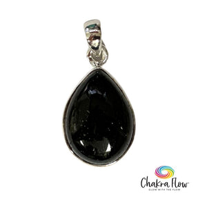 Black Tourmaline Teardrop Sterling Silver Pendant