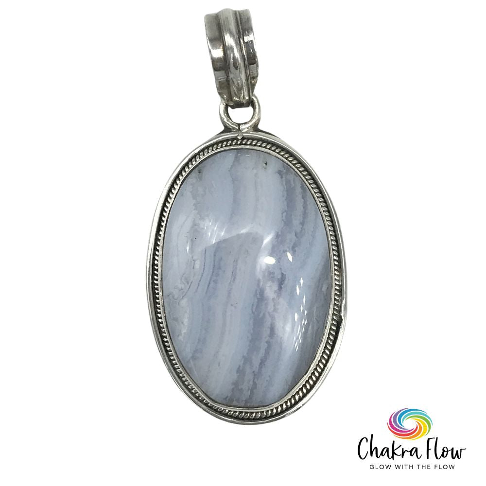 Blue Lace Agate Sterling Silver Pendant