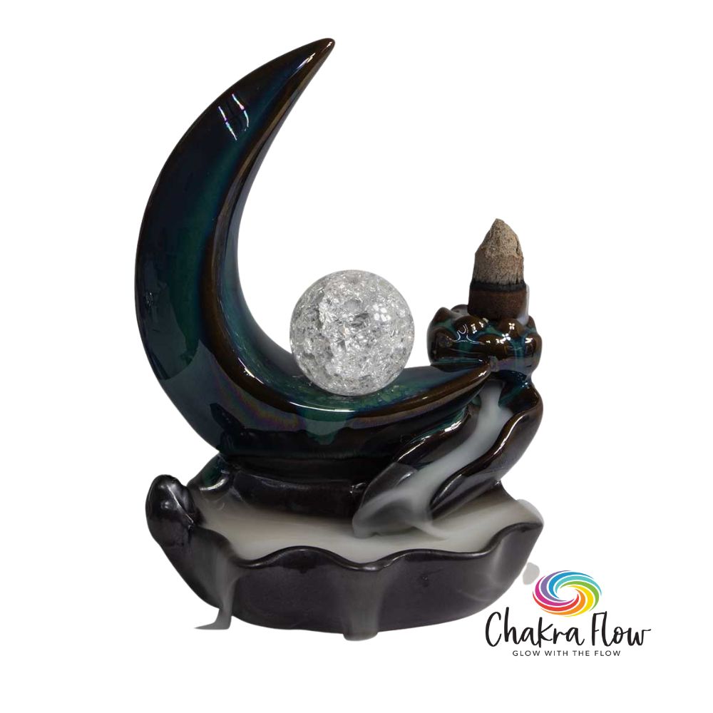 Ceramic Reverse Flow Incense Burner - Crescent Moon Sphere