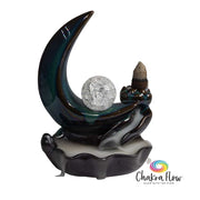 Ceramic Reverse Flow Incense Burner - Crescent Moon Sphere