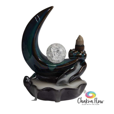 Ceramic Reverse Flow Incense Burner - Crescent Moon Sphere