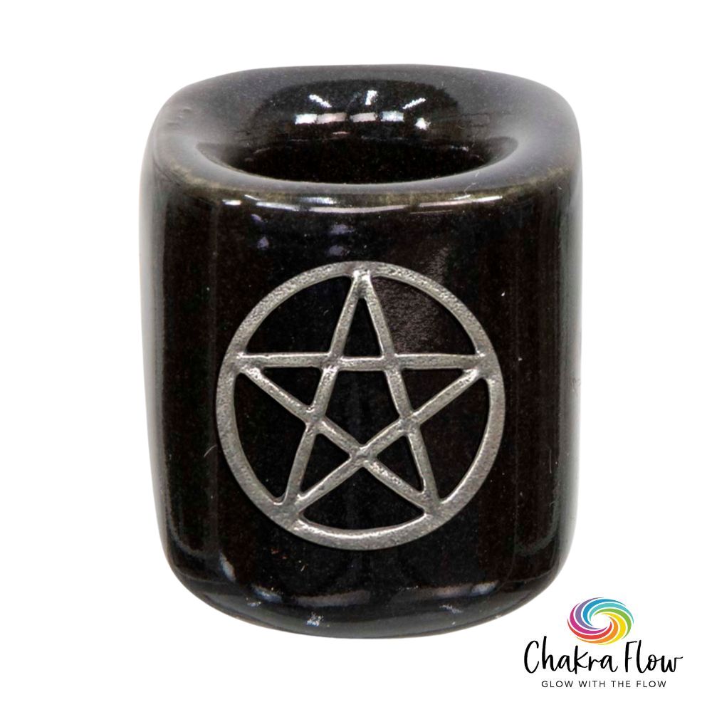 Ceramic Mini Candle Holder with Metal Pentacle