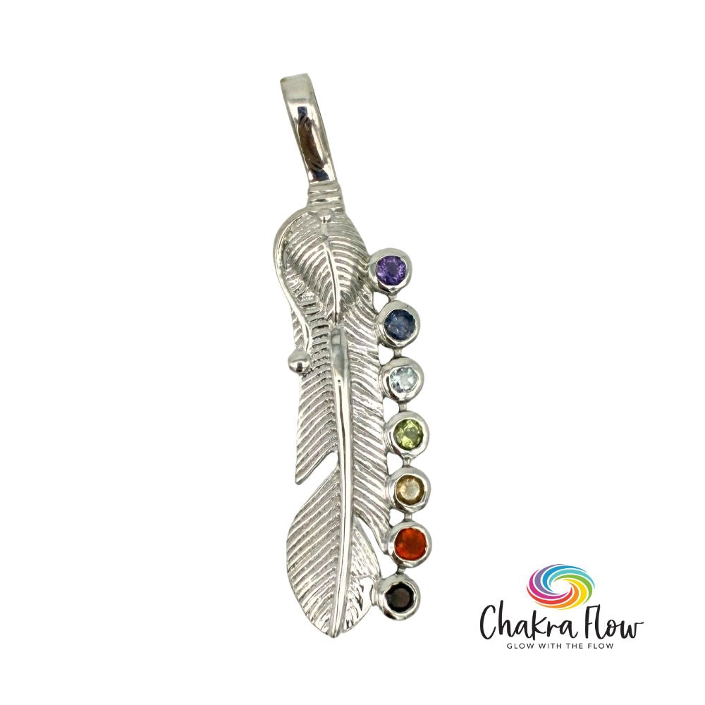Chakra Feather Sterling Silver Pendant