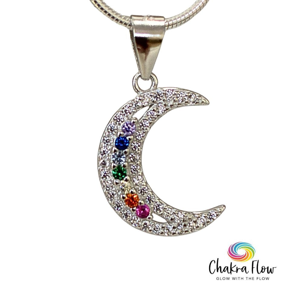 Chakra Moon Sterling Silver Pendant