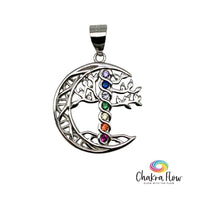 Chakra Tree of Life & Moon Sterling Silver Pendant