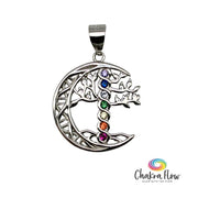 Chakra Tree of Life & Moon Sterling Silver Pendant