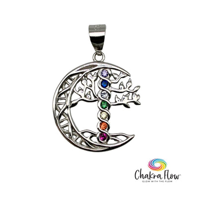Chakra Tree of Life & Moon Sterling Silver Pendant
