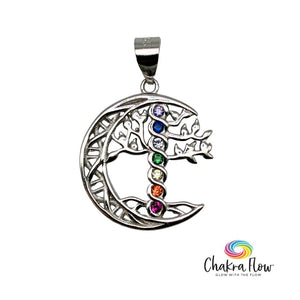 Chakra Tree of Life & Moon Sterling Silver Pendant