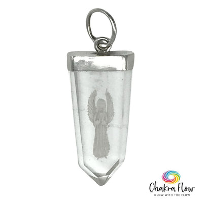 Clear Quartz Engraved Angel Sterling Silver Pendant