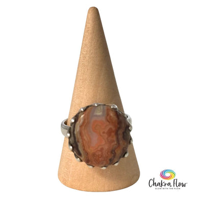 Crazy Lace Agate Sterling Silver Ring Size 8.5