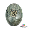 Dark Green Aventurine Palm Stone with Metal Lotus