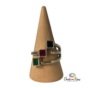 Emerald, Ruby & Sapphire Sterling Silver Ring Size 8.5