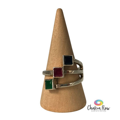 Emerald, Ruby & Sapphire Sterling Silver Ring Size 8.5