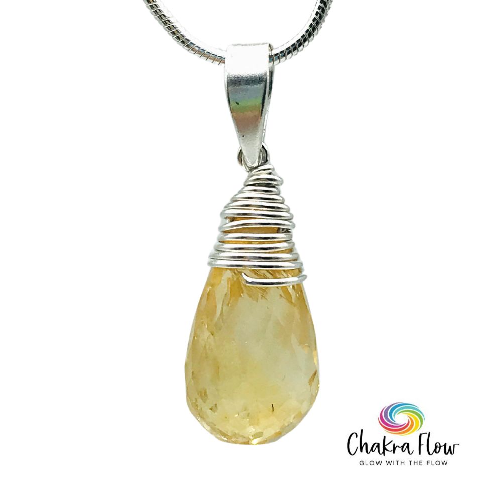 Faceted Citrine Wire Wrapped Sterling Silver Pendant