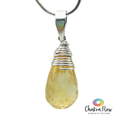 Faceted Citrine Wire Wrapped Sterling Silver Pendant