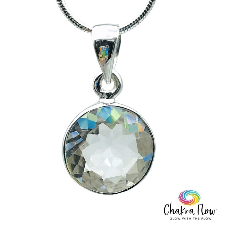 Faceted Round Clear Quartz Sterling Silver Pendant