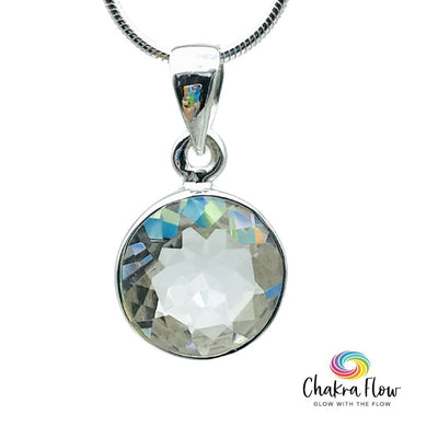 Faceted Round Clear Quartz Sterling Silver Pendant