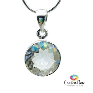 Faceted Round Clear Quartz Sterling Silver Pendant