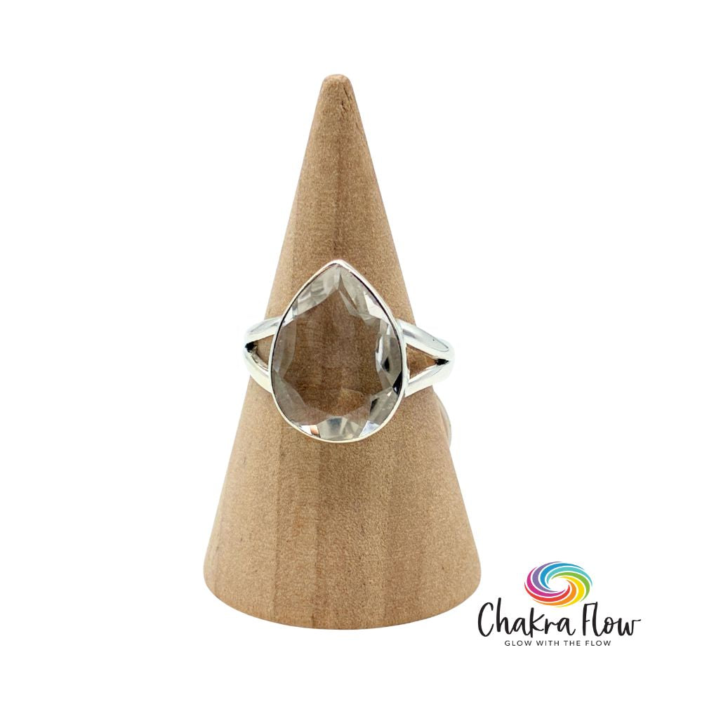 Faceted Clear Quartz Sterling Silver Ring