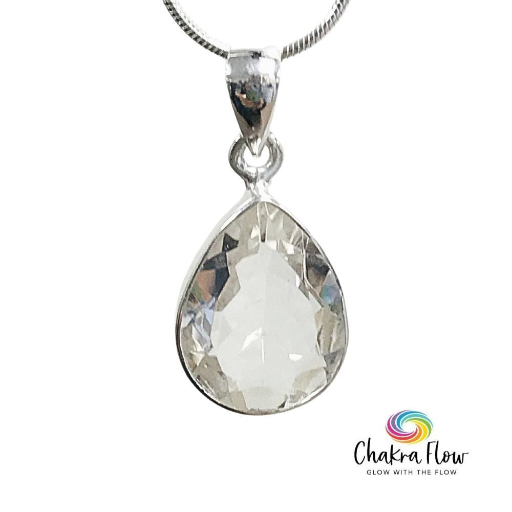 Faceted Teardrop Clear Quartz Sterling Silver Pendant