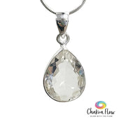 Faceted Teardrop Clear Quartz Sterling Silver Pendant