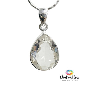 Faceted Teardrop Clear Quartz Sterling Silver Pendant