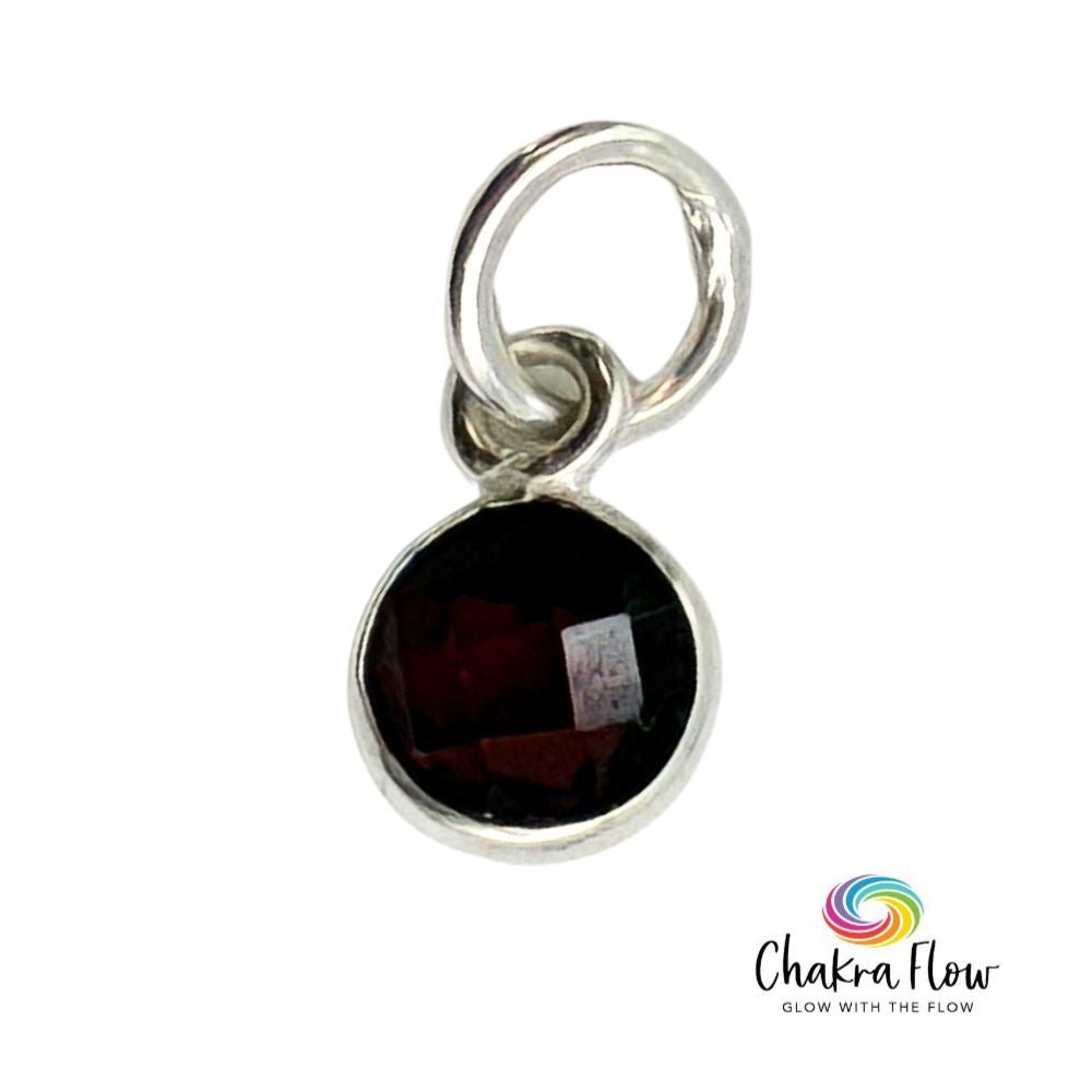 Faceted Garnet Round Sterling Silver Pendant