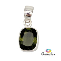 Faceted Moldavite Sterling Silver Pendant