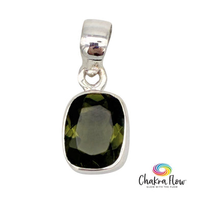 Faceted Moldavite Sterling Silver Pendant