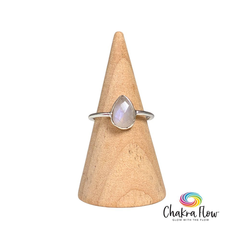 Faceted Rainbow Moonstone Sterling Silver Stackable Ring