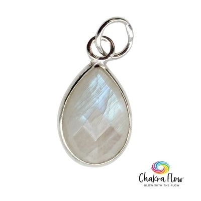 Faceted Rainbow Moonstone Teardrop Sterling Silver Pendant