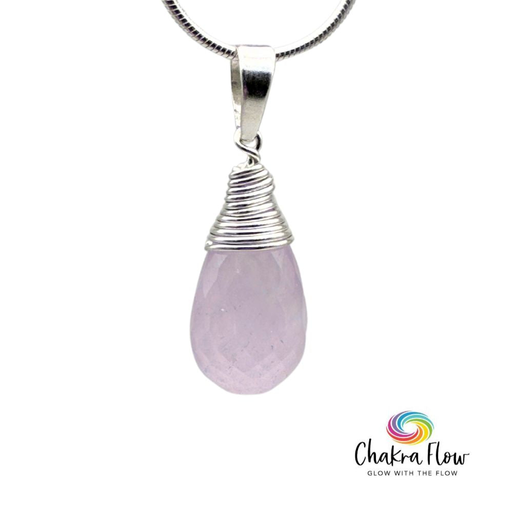 Faceted Rose Quartz Wire Wrapped Sterling Silver Drop Pendant