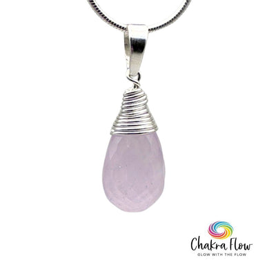 Faceted Rose Quartz Wire Wrapped Sterling Silver Drop Pendant
