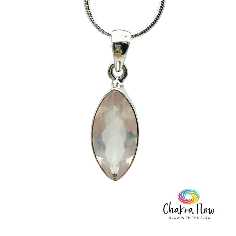 Faceted Marquise Cut Rose Quartz Sterling Silver Pendant