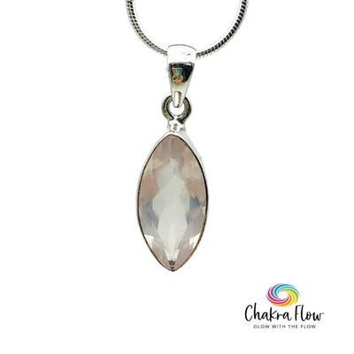 Faceted Marquise Cut Rose Quartz Sterling Silver Pendant