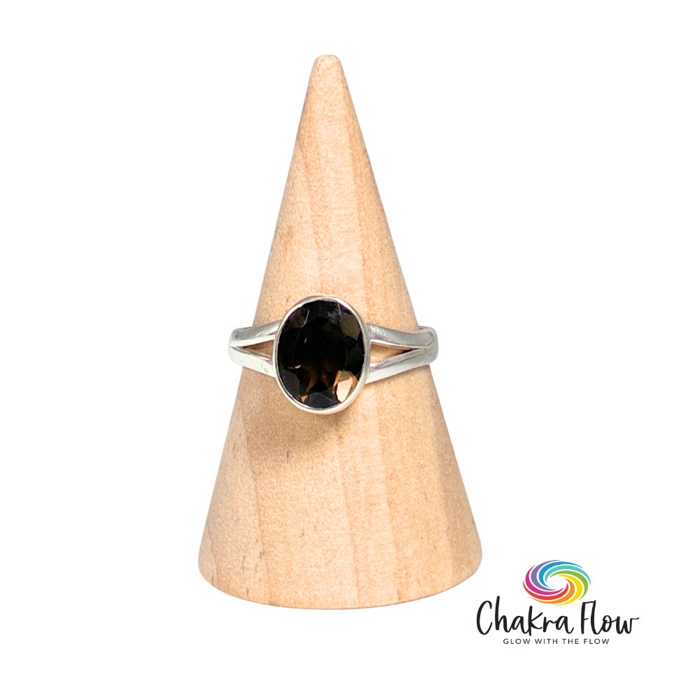 Faceted Smoky Quartz Sterling Silver Ring 