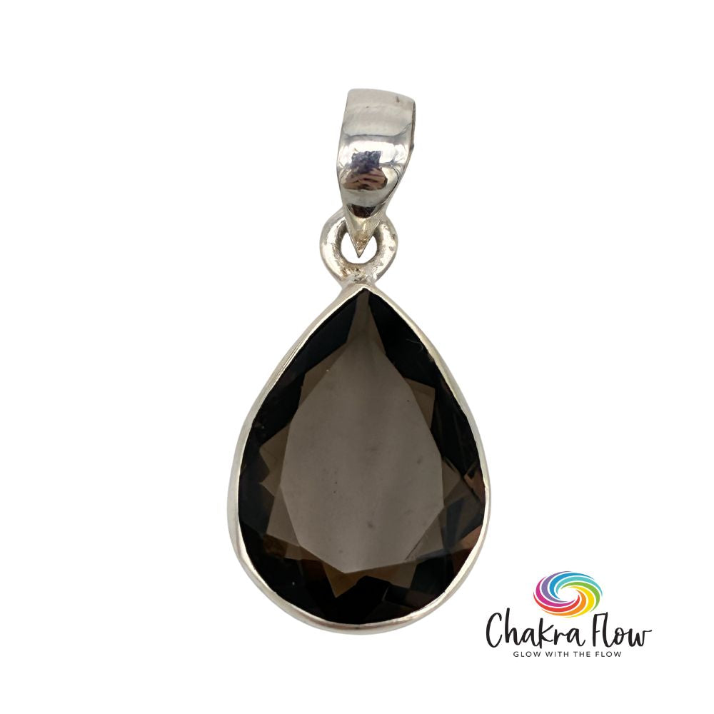 Faceted Teardrop Smoky Quartz Sterling Silver Pendant